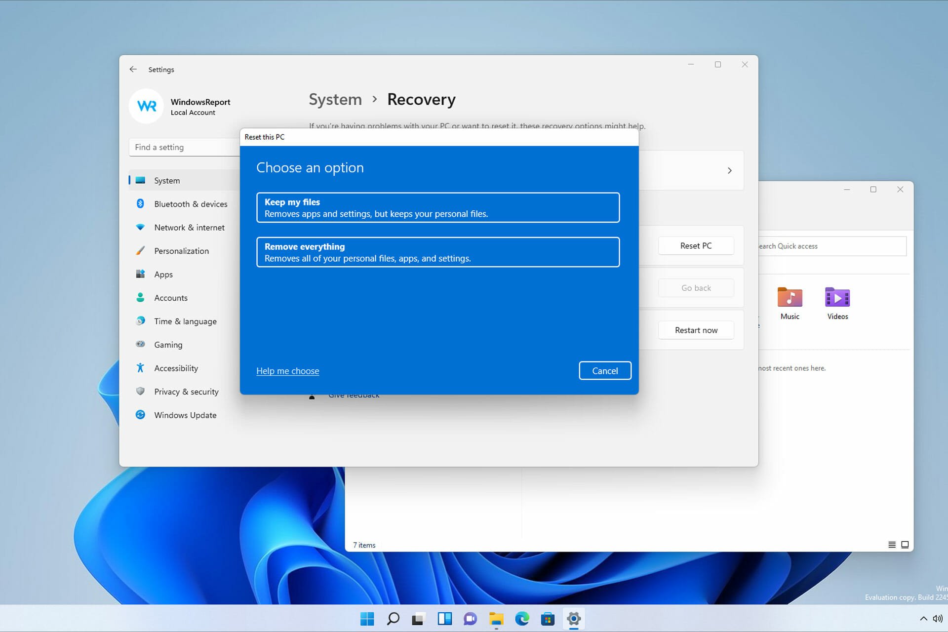 reset pc not working windows 11
