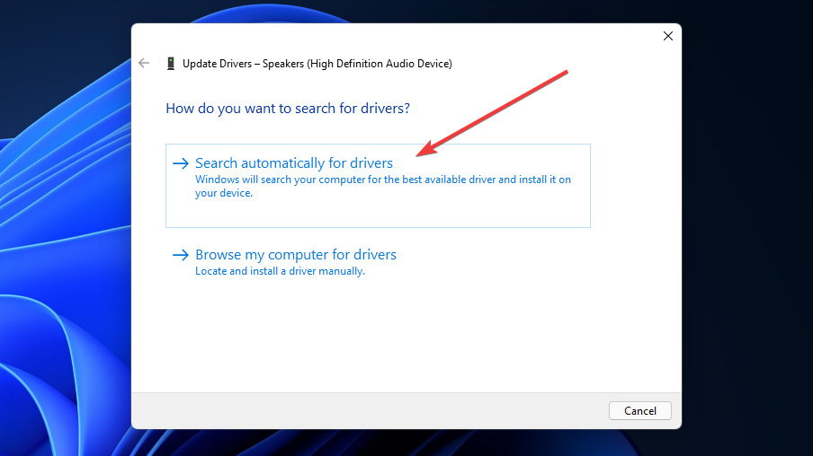 click to search automatically for drivers