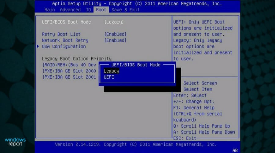access boot settings