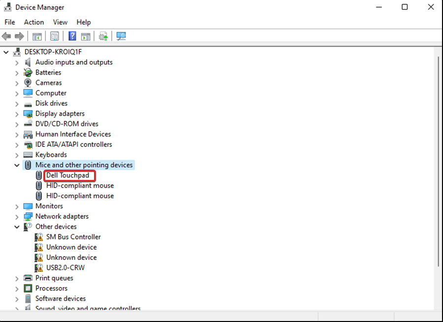 click on touchpad