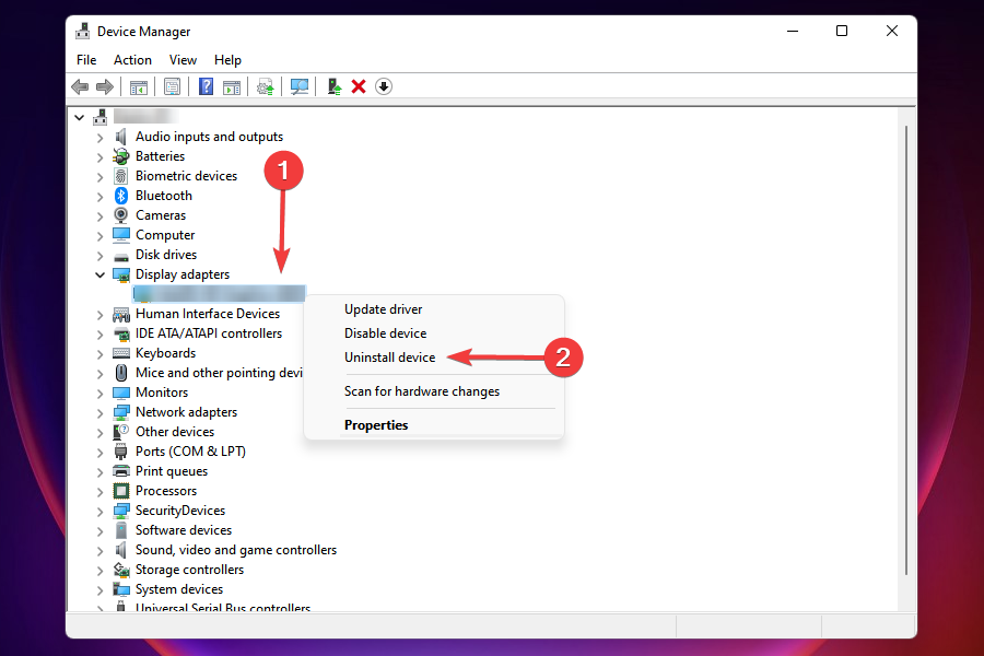 Uninstall device to install Nvidia driver in Windows 11