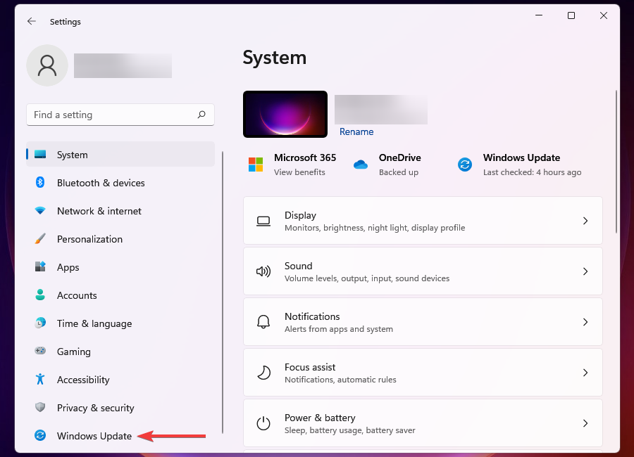 Windows Update tab