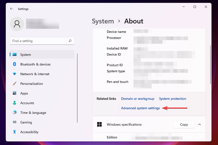 Advanced system settings