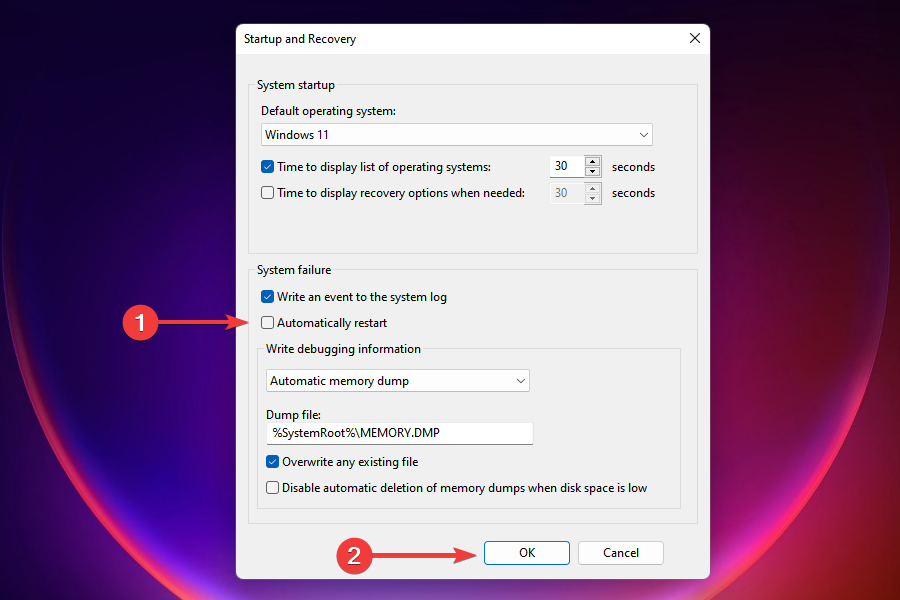 Disable automatic restart