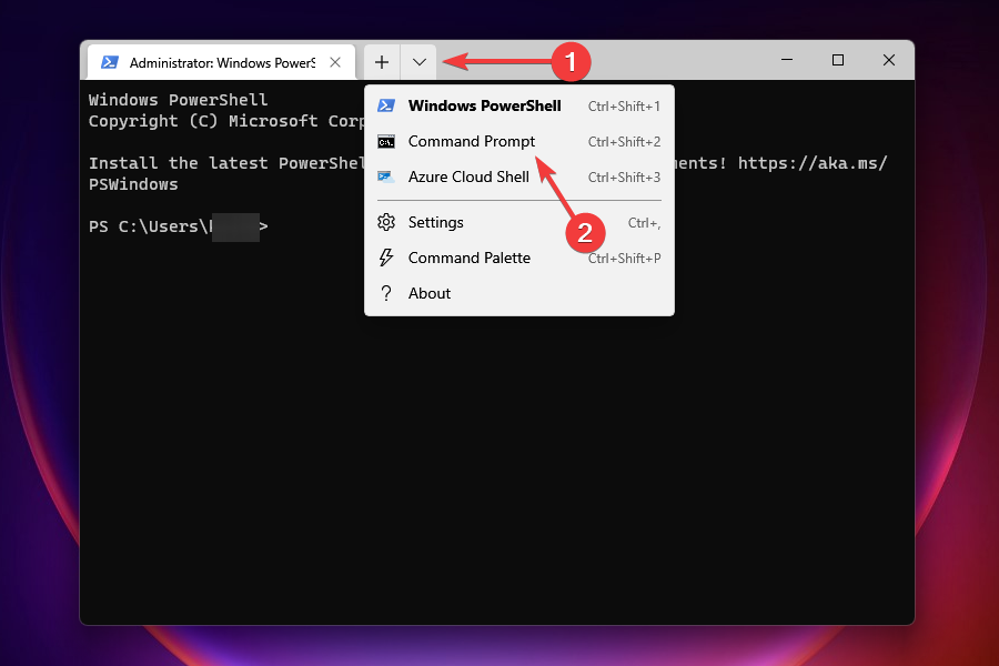 Open Command Prompt tab