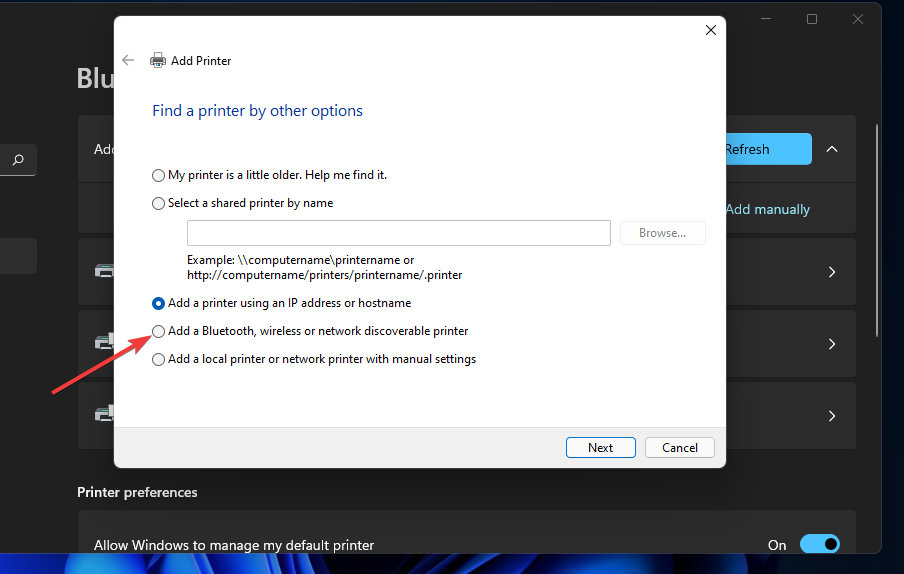 add a wireless printer to windows 11 control panel
