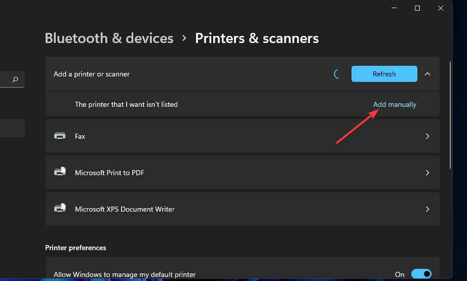control panel add manually printer