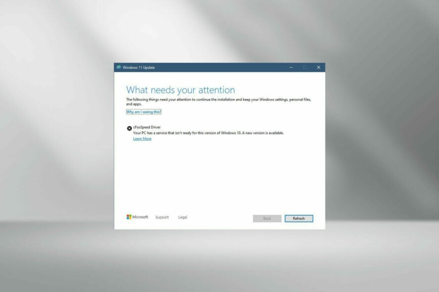 cFosSpeed driver error when upgrading to Windows 11