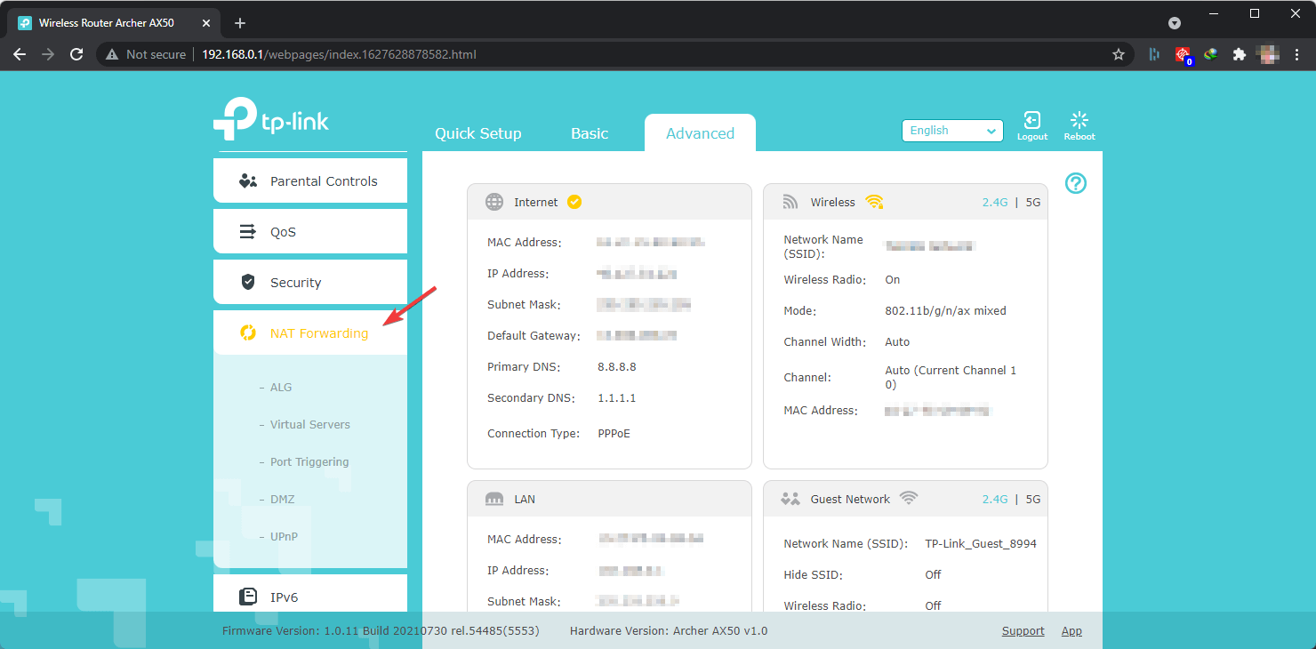 clicking nat forwarding