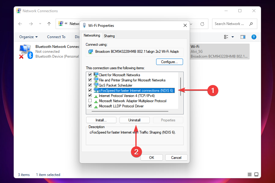 Uninstall cFosSpeed