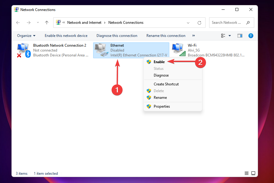 Enable Ethernet adapter in Windows 11