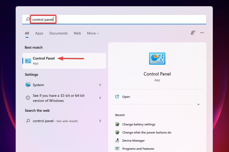 Avvia il Pannello di controllo per correggere il surriscaldamento in Windows 11