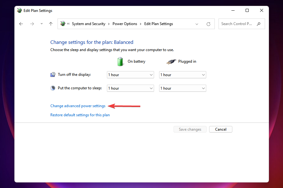 Change advanced power options