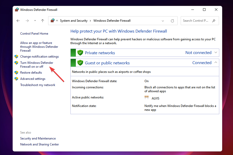 Opriți firewall-ul pentru a remedia problema vitezei lente a internetului în Windows 11