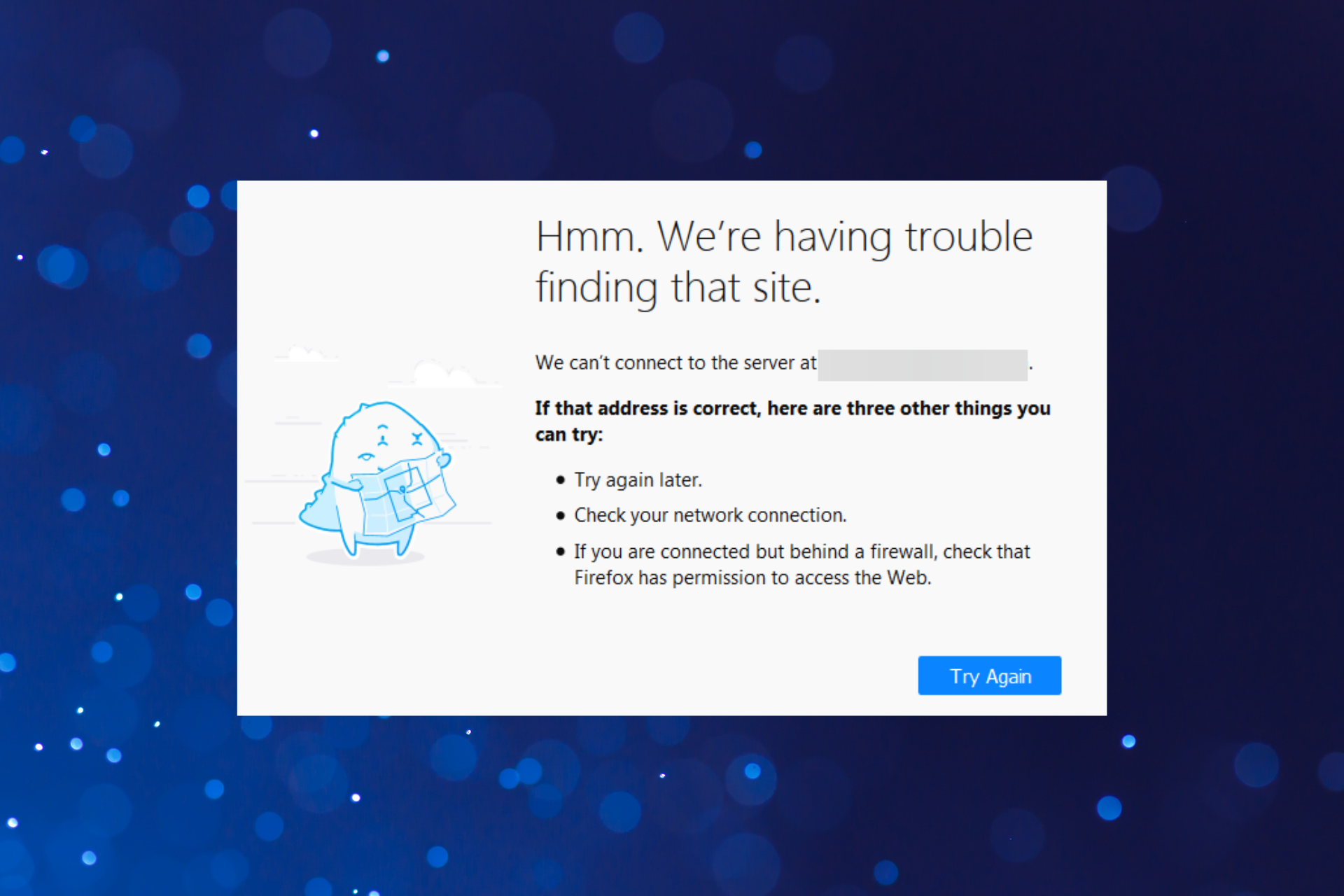 Fix hmm. we're having trouble finding that site. firefox error