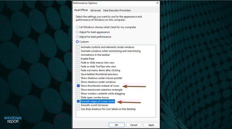 show thumbnails and disable edges