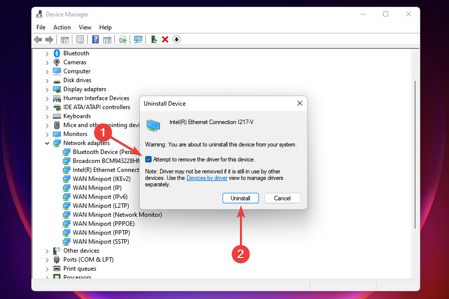 Uninstall Ethernet Driver