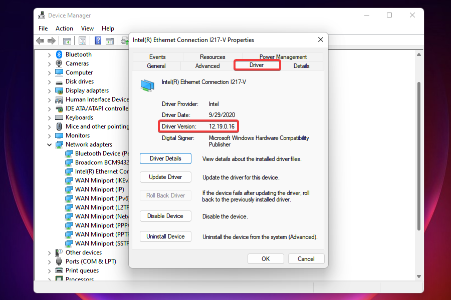 Ethernet driver version