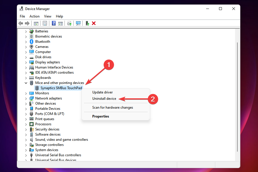 Uninstall driver to fix mouse and keyboard not working in Windows 11
