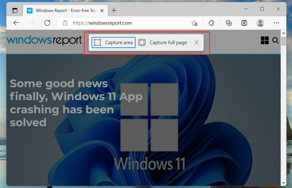 Click screenshots in Edge