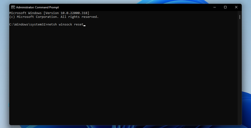 netsch winsock reset windows 11 chrome not working