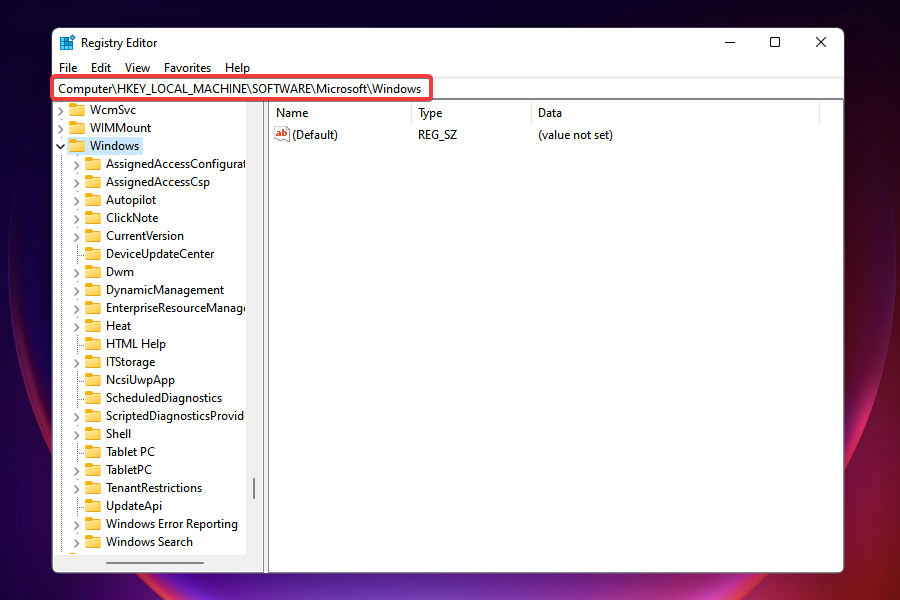 navigate to Windows key