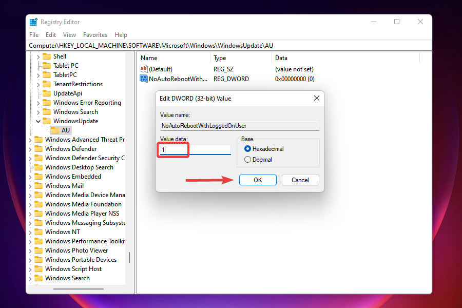 Enter 1 to fix randon restart in Windows 11