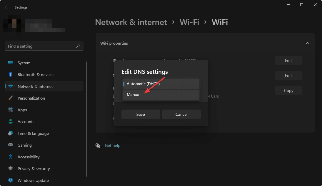 setting dns menual win11