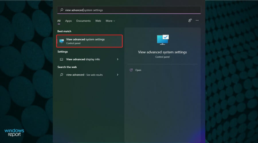 view advanced settings search box