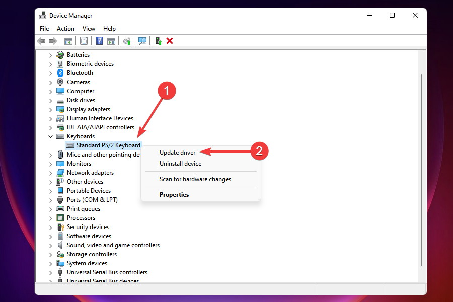 Update driver to fix mouse and keyboard not working in Windows 11