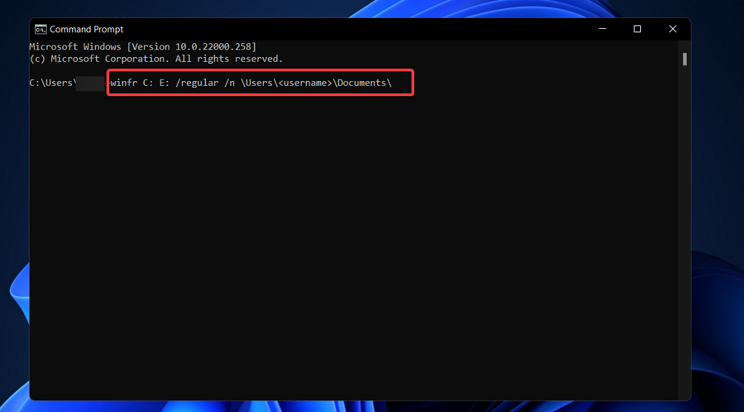 winfr command recover deleted files windows 11