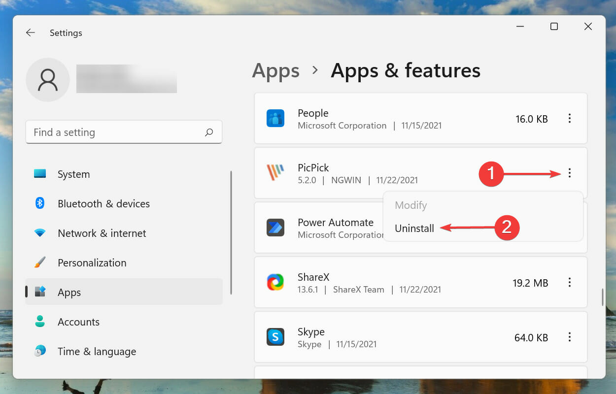 Disinstalla l'app per correggere l'arresto anomalo del desktop di Windows 11