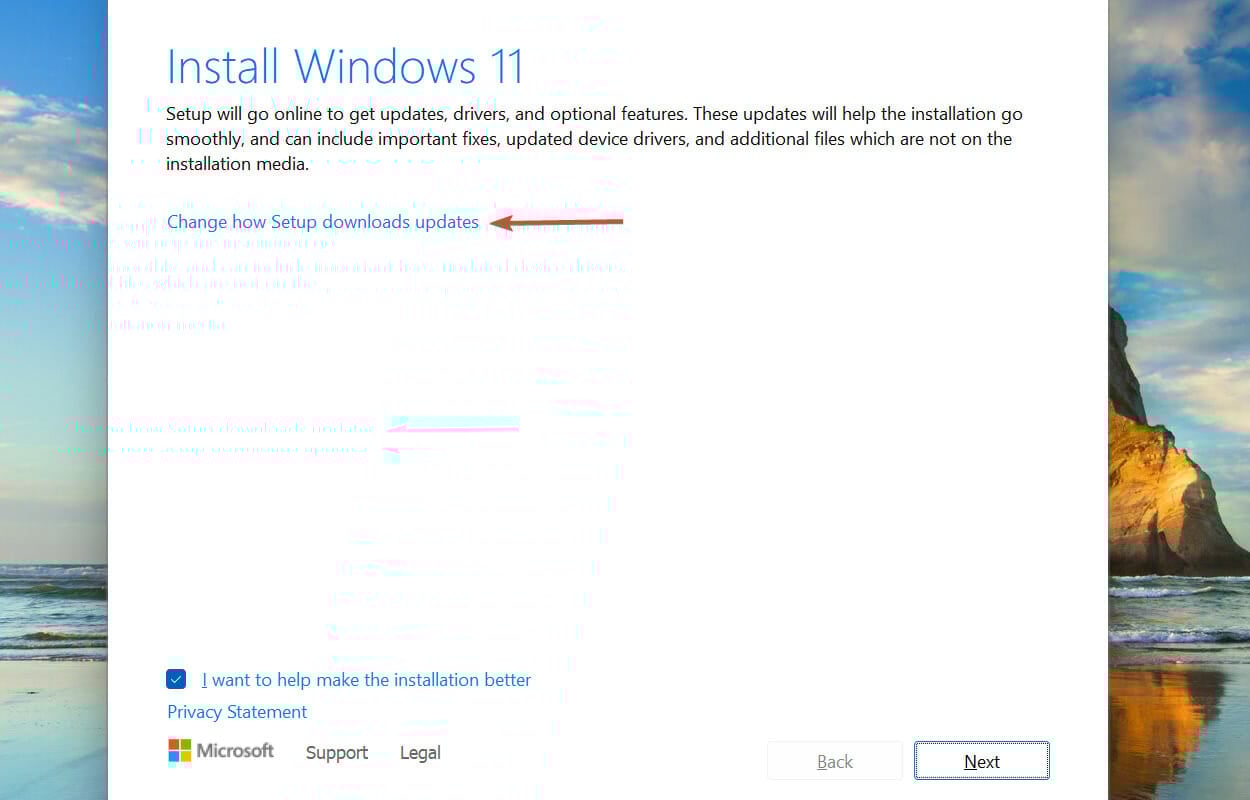 Cambia il modo in cui l'installazione scarica gli aggiornamenti per correggere l'errore di installazione di Windows 11 - 0x800f0831