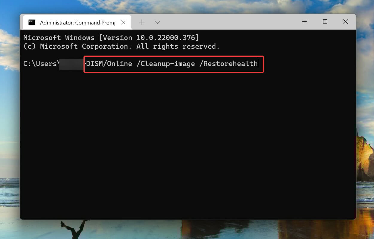 Run DISM to eliminate windows filtering platform has blocked a connection problem