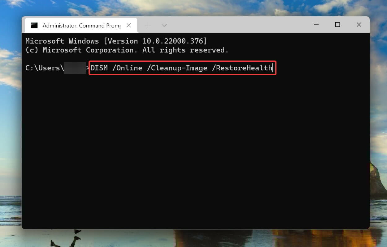 Run DISM tool to fix install error 0x8007012a