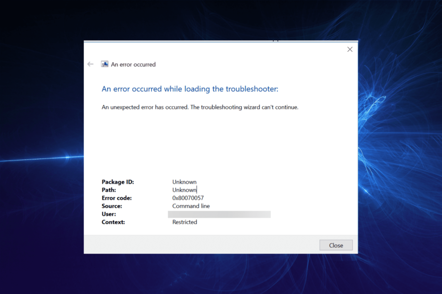 an error occurred while loading the troubleshooter