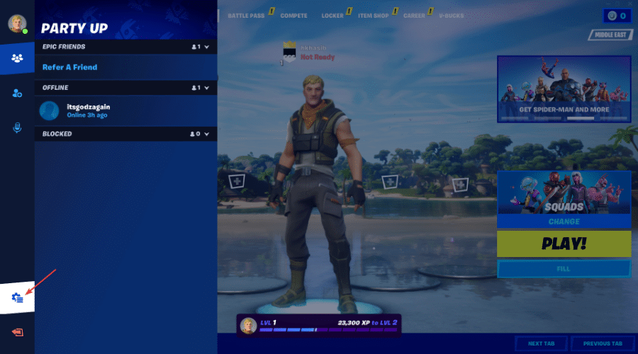 clicking gear-lines icon fortnite