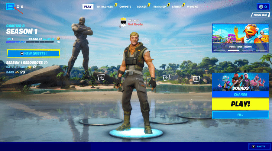 clicking three horizontal lines fortnite