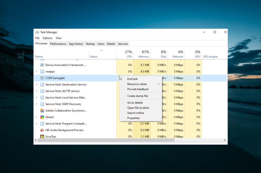 com surrogate high cpu