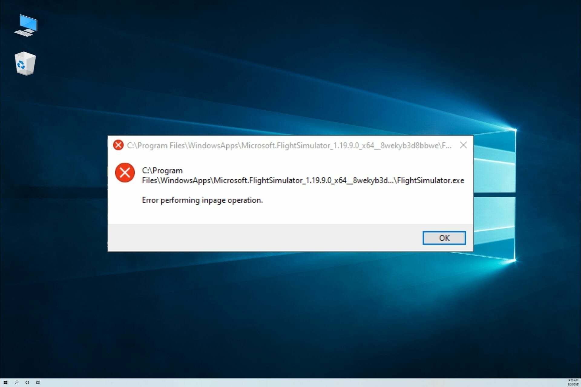 How to fix the error performing inpage operation