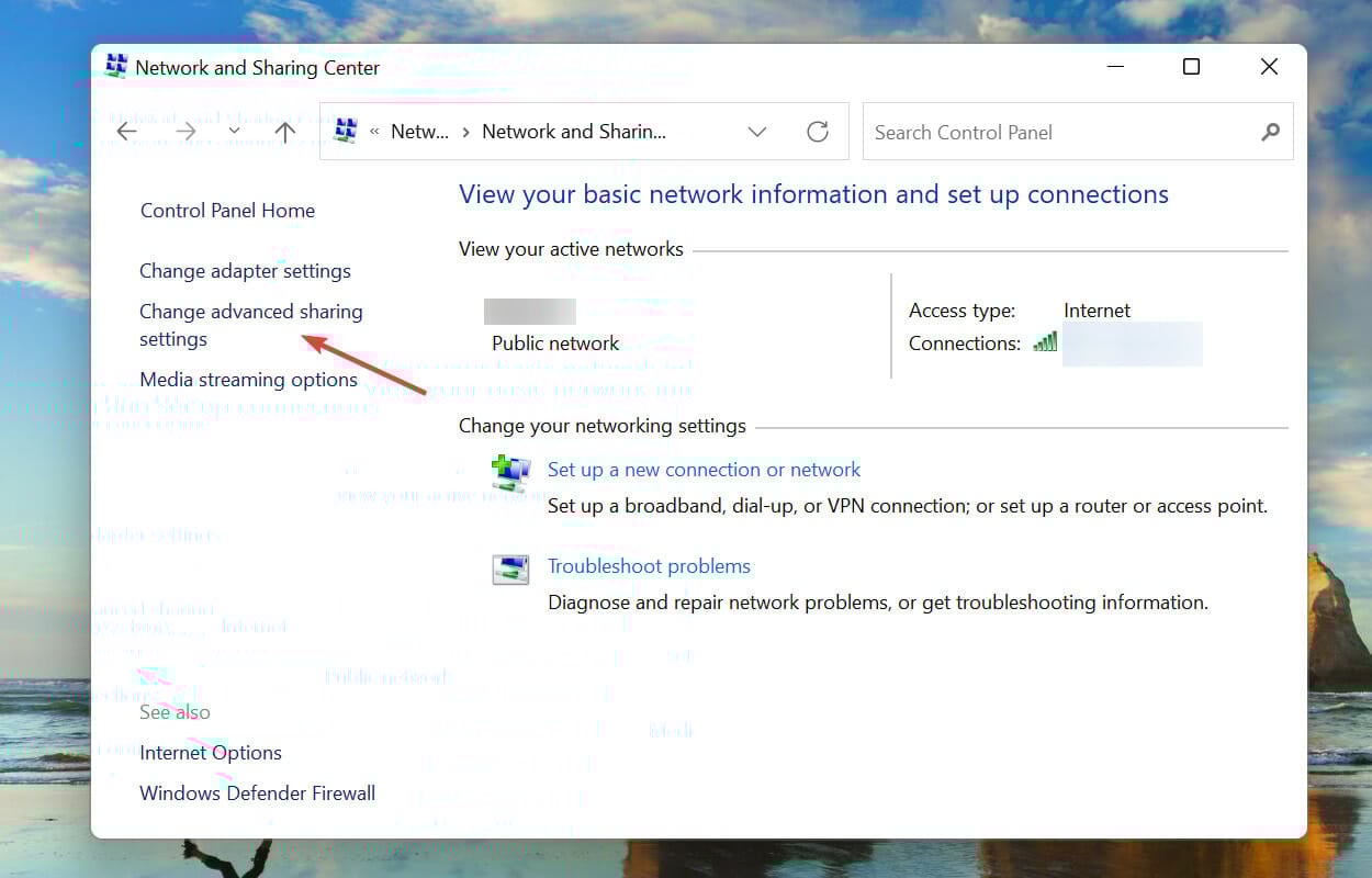 Change advanced sharing settings