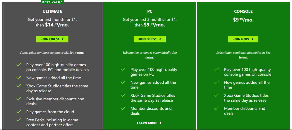 Xbox Game Pass plans