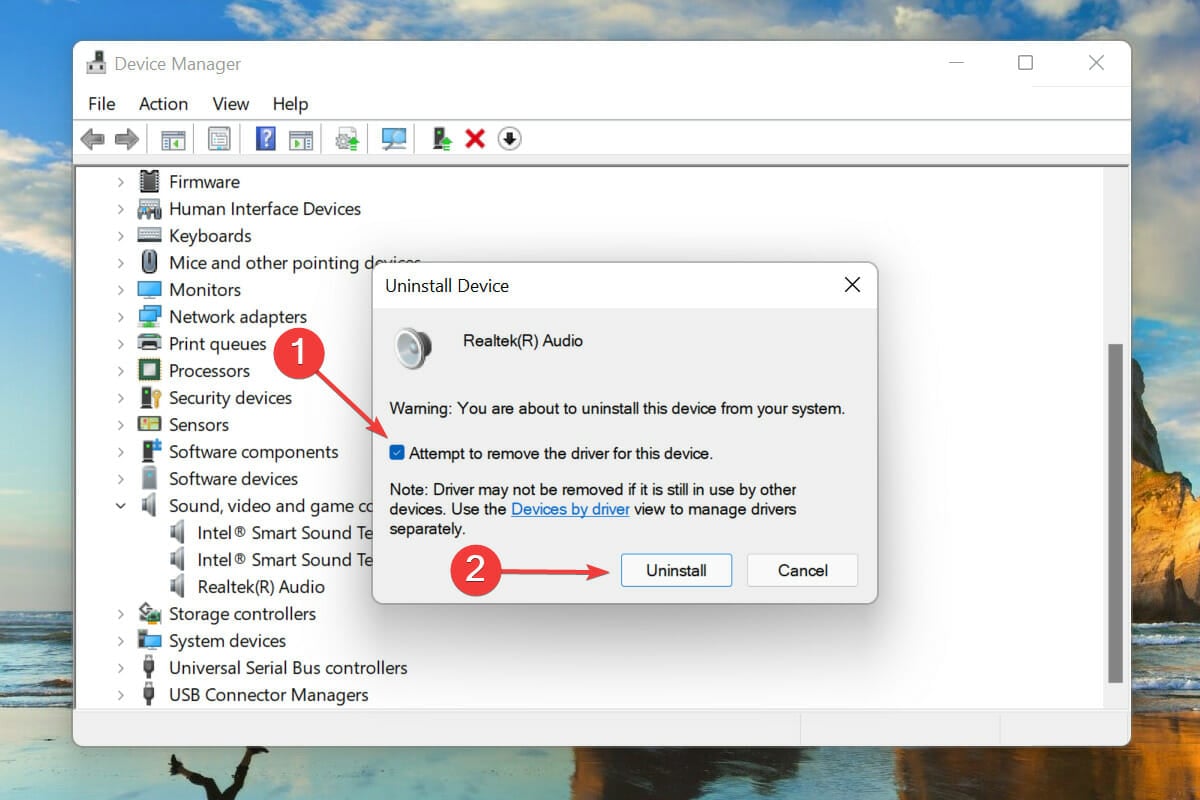 Uninstall audio device