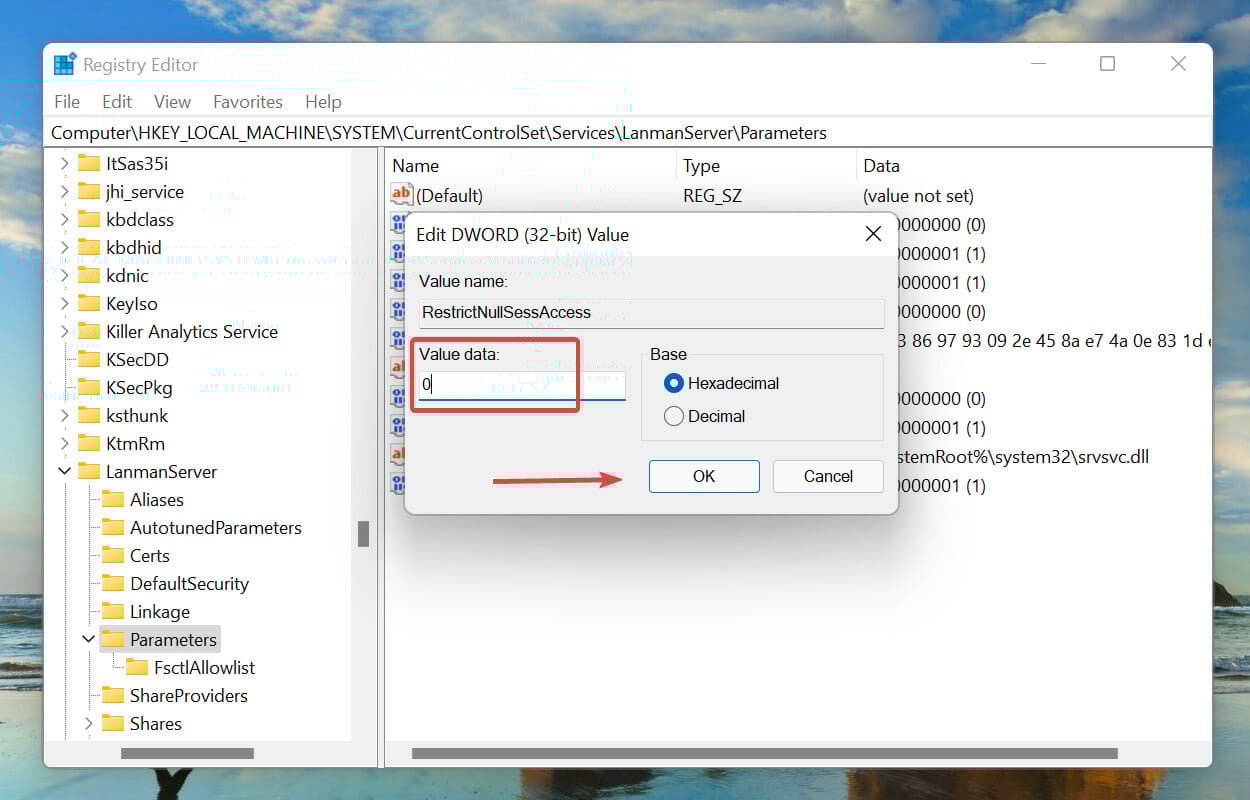 Modify value data and save changes