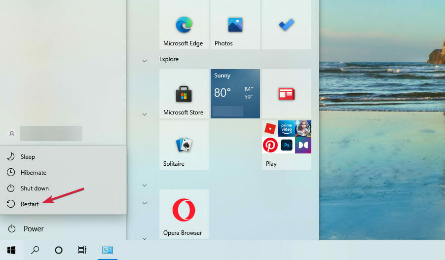 windows 10 restart button