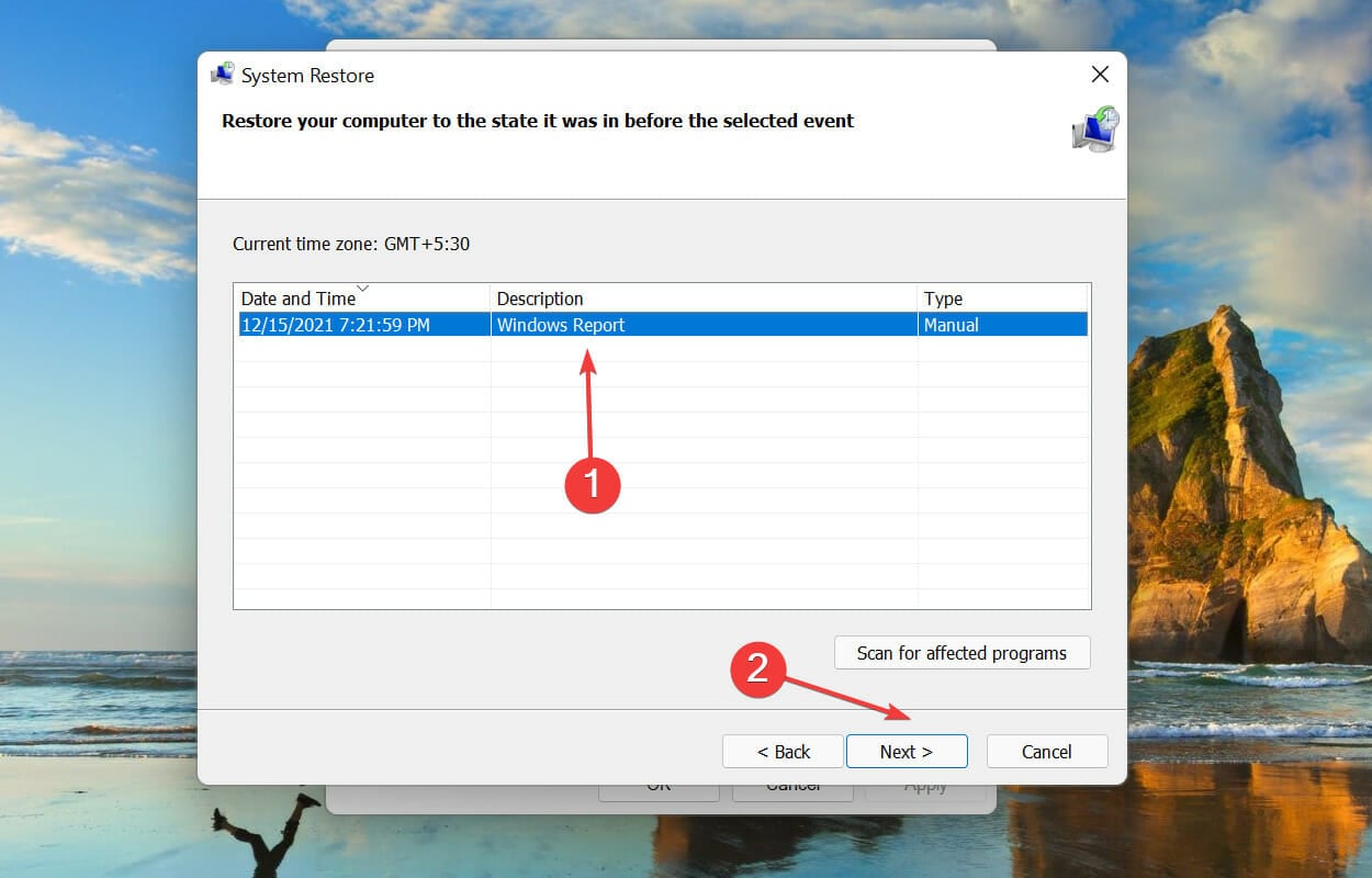 Choose a restore point