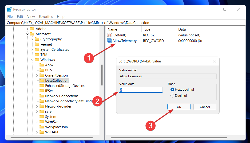 telemetry-value disable windows 11 telemetry