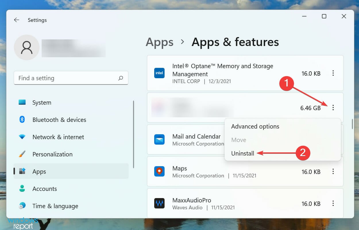 Uninstall application to fix runtime error windows 11