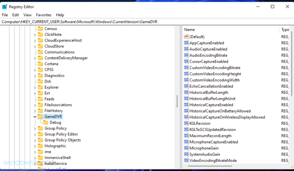 GameDVR key disable dvr windows 11