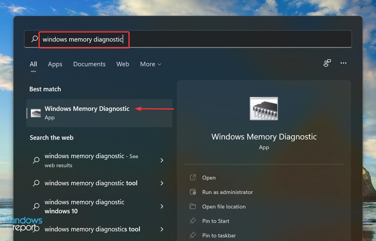Run Windows Memory Diagnostic to fix windows 11 not using all ram